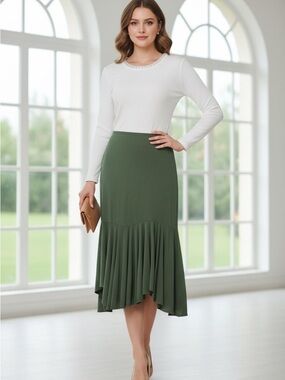 Guess Olive Green Midi Mermaid Hem Skirt